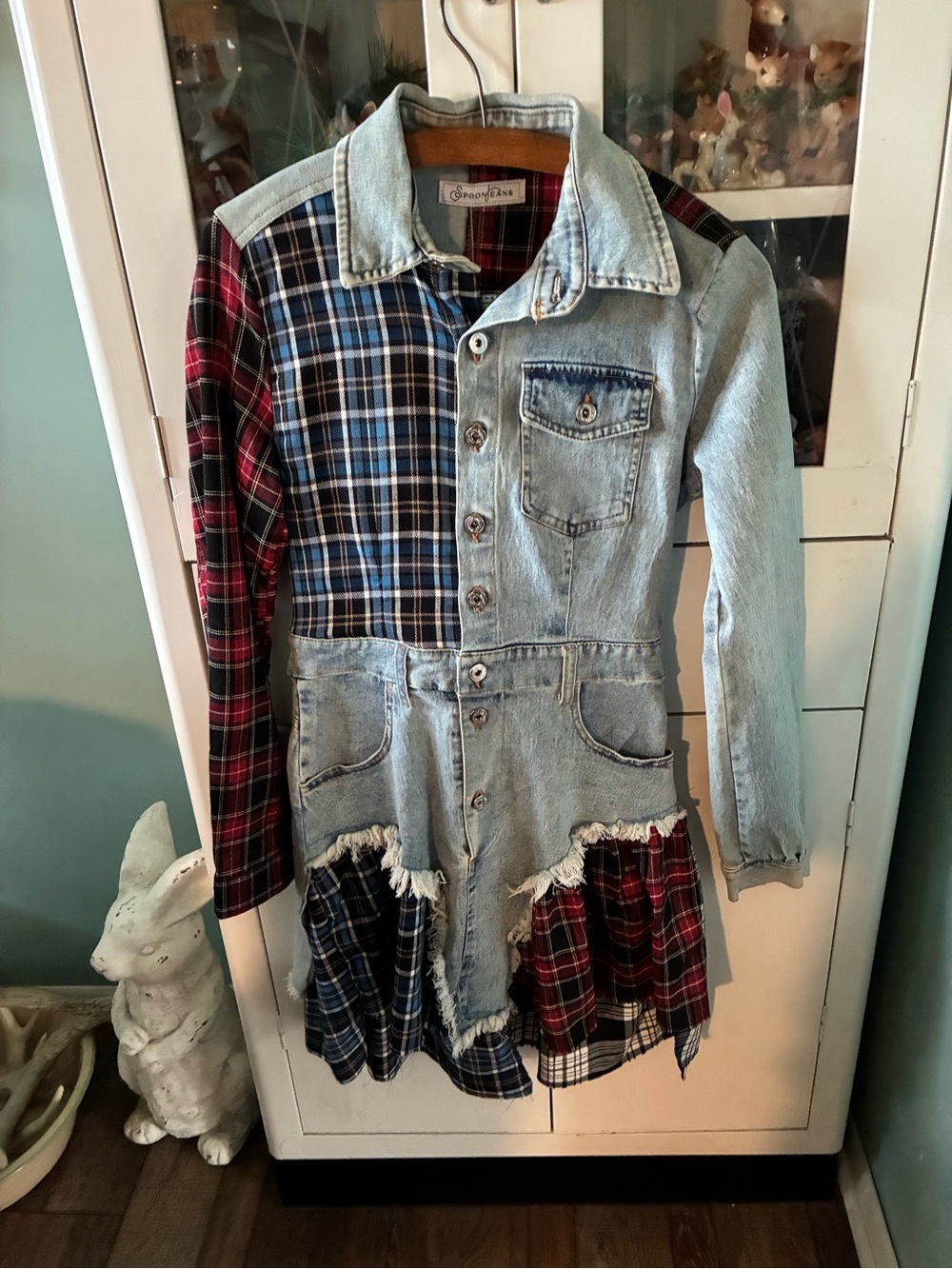 Spoon Jeans sz S Mixed Plaid Denim Jacket Dress - nwt